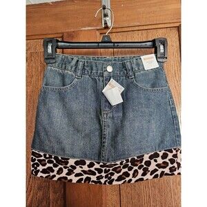 NWT GYMBOREE Size 6 Leopard Trim Denim Adj. Waist Skirt